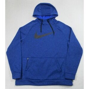 Nike Therma-FIT Hoodie Mens‎ Large Blue Pullover Fleece Swoosh Pocket CU6238-492